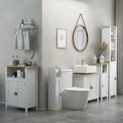 Columna de Baño Armario de Baño con Compartimento Abierto Puerta 2 Estantes Ajustables y Portarrollo 20x20x80 cm... - Ogal.Es