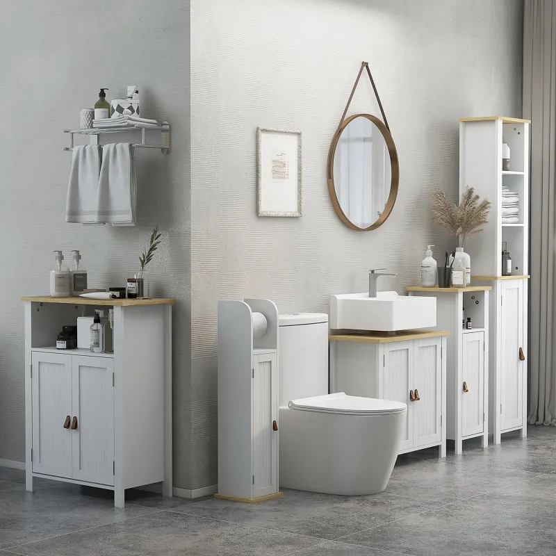 Columna de Baño Armario de Baño con Compartimento Abierto Puerta 2 Estantes Ajustables y Portarrollo 20x20x80 cm... - Ogal.Es