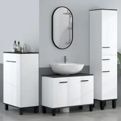 Mueble bajo Lavabo con 2 Puertas y Estantes Ajustables para Lavabo con o sin Pedestal 80x34x60 cm Blanco - Ogal.Es