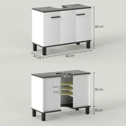 Mueble bajo Lavabo con 2 Puertas y Estantes Ajustables para Lavabo con o sin Pedestal 80x34x60 cm Blanco - Ogal.Es