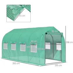 Invernadero de Túnel 4x2x2 m con 8 Ventanas de Malla y Puerta Invernadero de Huerto para Patio Jardín Verde - Ogal.Es