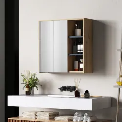 Armario de Baño con Espejo Armario con Espejo para Baño con Estantes Estilo Moderno 60x20x60 cm Madera Natural - Ogal.Es