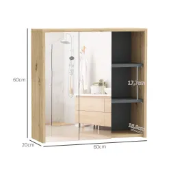 Armario de Baño con Espejo Armario con Espejo para Baño con Estantes Estilo Moderno 60x20x60 cm Madera Natural - Ogal.Es