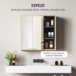Armario de Baño con Espejo Armario con Espejo para Baño con Estantes Estilo Moderno 60x20x60 cm Madera Natural - Ogal.Es