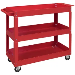 Carro de Taller de Acero con 3 Estantes de Almacenamiento y Asa Lateral Carga 150 kg 83x35,3x76 cm Rojo - Ogal.Es