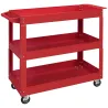 Carro de Taller de Acero con 3 Estantes de Almacenamiento y Asa Lateral Carga 150 kg 83x35,3x76 cm Rojo - Ogal.Es