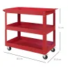 Carro de Taller de Acero con 3 Estantes de Almacenamiento y Asa Lateral Carga 150 kg 83x35,3x76 cm Rojo - Ogal.Es