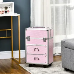 Maleta de Maquillaje Profesional Estuche para Cosmética con 6 Cajones Extensibles y Cierre Llave 36x23x58cm Rosa - Ogal.Es