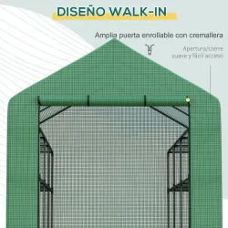 Invernadero de Exterior con Estantes de 4 Niveles Puerta con Cremallera y Marco de Acero 244x180x210 cm Verde - Ogal.Es