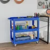 Carro de Taller de Acero con 3 Estantes de Almacenamiento y Asa Lateral Carga 150 kg 83x35,3x76 cm Azul - Ogal.Es