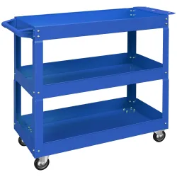 Carro de Taller de Acero con 3 Estantes de Almacenamiento y Asa Lateral Carga 150 kg 83x35,3x76 cm Azul - Ogal.Es