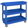 Carro de Taller de Acero con 3 Estantes de Almacenamiento y Asa Lateral Carga 150 kg 83x35,3x76 cm Azul - Ogal.Es