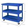 Carro de Taller de Acero con 3 Estantes de Almacenamiento y Asa Lateral Carga 150 kg 83x35,3x76 cm Azul - Ogal.Es