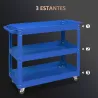 Carro de Taller de Acero con 3 Estantes de Almacenamiento y Asa Lateral Carga 150 kg 83x35,3x76 cm Azul - Ogal.Es