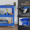 Carro de Taller de Acero con 3 Estantes de Almacenamiento y Asa Lateral Carga 150 kg 83x35,3x76 cm Azul - Ogal.Es