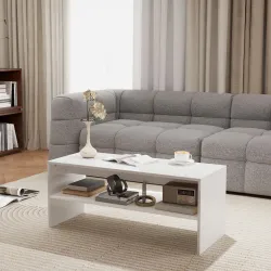 Mesa de Centro Mesa Auxiliar con Compartimento Abierto Mesa de Café 100x40x41,5 cm Blanco Brillante - Ogal.Es