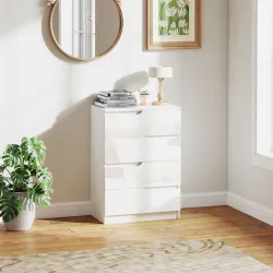 Cómoda con 4 Cajones Cómoda de Dormitorio Moderno con Anti-vuelco Cajonera para Salón Pasillo 60x40x85 cm Blanco - Ogal.Es