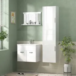 Columna de Baño de Pared con Estantes Ajustables y 2 Puertas Mueble de Baño Moderno 40x30x160 cm Blanco - Ogal.Es