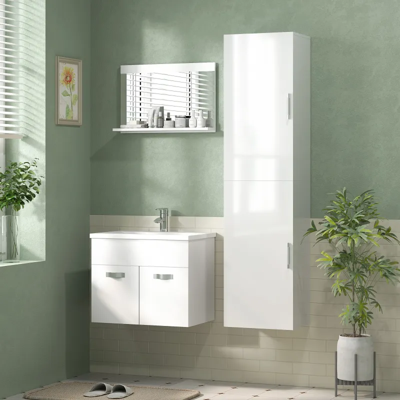 Columna de Baño de Pared con Estantes Ajustables y 2 Puertas Mueble de Baño Moderno 40x30x160 cm Blanco - Ogal.Es