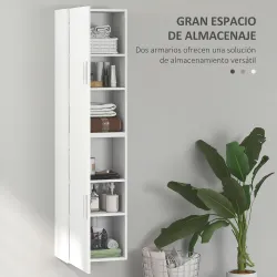 Columna de Baño de Pared con Estantes Ajustables y 2 Puertas Mueble de Baño Moderno 40x30x160 cm Blanco - Ogal.Es