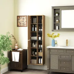 Columna de Baño de Pared Armario de Baño con Compartimentos Abiertos y 2 Puertas 40x24x141,5 cm Natural - Ogal.Es