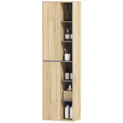 Columna de Baño de Pared Armario de Baño con Compartimentos Abiertos y 2 Puertas 40x24x141,5 cm Natural - Ogal.Es