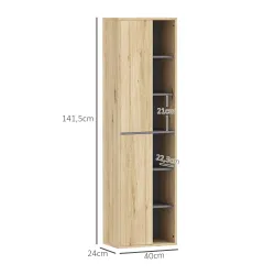 Columna de Baño de Pared Armario de Baño con Compartimentos Abiertos y 2 Puertas 40x24x141,5 cm Natural - Ogal.Es