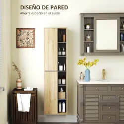 Columna de Baño de Pared Armario de Baño con Compartimentos Abiertos y 2 Puertas 40x24x141,5 cm Natural - Ogal.Es