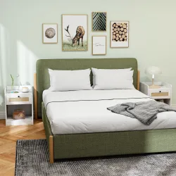 Juego de 2 Mesillas de Noche para Dormitorio con Cajón con Frontal de Ratán 40x40x53 cm Blanco - Ogal.Es