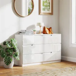 Cómoda con 6 Cajones Cómoda de Dormitorio Moderno con Anti-vuelco Cajonera para Salón Pasillo 120x40x75 cm Blanco - Ogal.Es