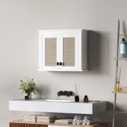 Armario de Pared para Baño Mueble de Baño Suspendido con 2 Puertas de Ratán PE Estante Ajustable 60x19,5x49,4 cm... - Ogal.Es