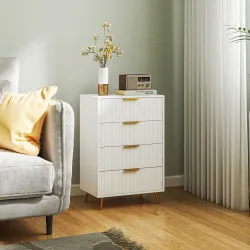 Cómoda de Dormitorio Moderno con 4 Cajones Frentes con Diseño Ondulado Anti-vuelco 60x40x90 cm Blanco - Ogal.Es