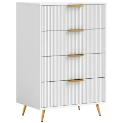 Cómoda de Dormitorio Moderno con 4 Cajones Frentes con Diseño Ondulado Anti-vuelco 60x40x90 cm Blanco - Ogal.Es