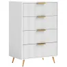 Cómoda de Dormitorio Moderno con 4 Cajones Frentes con Diseño Ondulado Anti-vuelco 60x40x90 cm Blanco - Ogal.Es