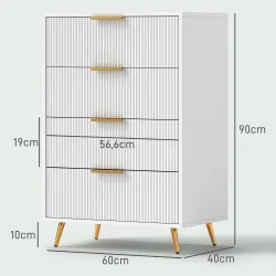 Cómoda de Dormitorio Moderno con 4 Cajones Frentes con Diseño Ondulado Anti-vuelco 60x40x90 cm Blanco - Ogal.Es