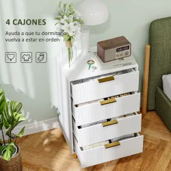 Cómoda de Dormitorio Moderno con 4 Cajones Frentes con Diseño Ondulado Anti-vuelco 60x40x90 cm Blanco - Ogal.Es