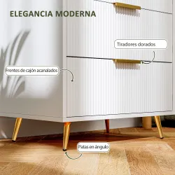 Cómoda de Dormitorio Moderno con 4 Cajones Frentes con Diseño Ondulado Anti-vuelco 60x40x90 cm Blanco - Ogal.Es