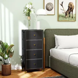 Cajonera de Tela con 4 Cajones Plegables con Frentes de PU y Marco de Acero Cajonera para Dormitorio Salón Negro - Ogal.Es