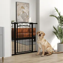 Puerta para Perros con Ancho Ajustable 76-104 cm Barrera de Seguridad con 2 Extensiones y Doble Bloqueo Negro - Ogal.Es