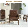 Butaca de Salón Tapizada en PU con Reposabrazos y Marco de Madera de Caucho Carga 120 kg Marrón - Ogal.Es