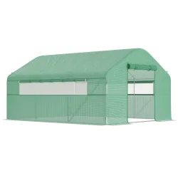 Invernadero de Túnel 4x3x2 m con 2 Ventanas Cubierta de PE Anti-UV y 1 Puerta Enrollable con Cremallera Verde - Ogal.Es