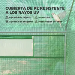 Invernadero de Túnel 4x3x2 m con 2 Ventanas Cubierta de PE Anti-UV y 1 Puerta Enrollable con Cremallera Verde - Ogal.Es