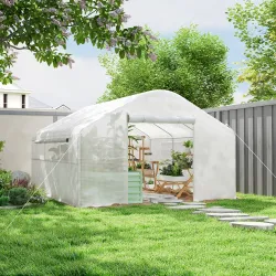 Invernadero de Túnel 4x3x2 m con 2 Ventanas Cubierta de PE Anti-UV y 1 Puerta Enrollable con Cremallera Blanco - Ogal.Es