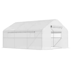 Invernadero de Túnel 4x3x2 m con 2 Ventanas Cubierta de PE Anti-UV y 1 Puerta Enrollable con Cremallera Blanco - Ogal.Es