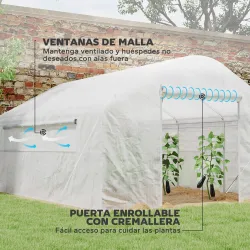Invernadero de Túnel 4x3x2 m con 2 Ventanas Cubierta de PE Anti-UV y 1 Puerta Enrollable con Cremallera Blanco - Ogal.Es