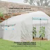 Invernadero de Túnel 4x3x2 m con 2 Ventanas Cubierta de PE Anti-UV y 1 Puerta Enrollable con Cremallera Blanco - Ogal.Es