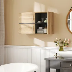 Armario de Baño de Pared con Compartimentos Abiertos y 2 Puertas Mueble de Baño Moderno 80x35x57,5 cm Natural - Ogal.Es