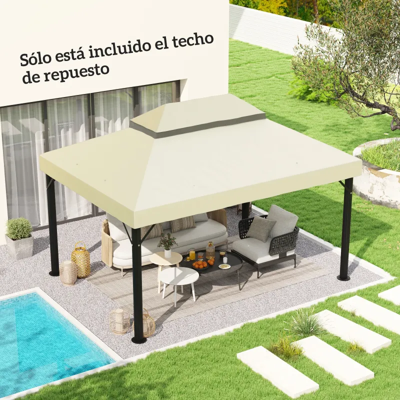 Toldo de Recambio 4x3 m con Techo Doble con Orificios de Drenaje y Protección UPF30+ Crema Solo Toldo NO Incluye... - Ogal.Es