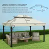 Toldo de Recambio 4x3 m con Techo Doble con Orificios de Drenaje y Protección UPF30+ Crema Solo Toldo NO Incluye... - Ogal.Es
