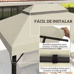 Toldo de Recambio 4x3 m con Techo Doble con Orificios de Drenaje y Protección UPF30+ Crema Solo Toldo NO Incluye... - Ogal.Es